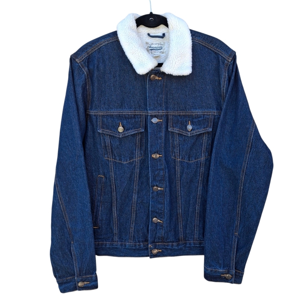 American Vintage Manufacturing Blue Denim Sherpa Trucker Jacket Men Size Medium